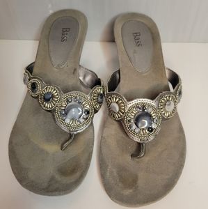 Bass Gray Beaded Wedge Heel Sandal 10M
